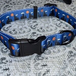 Blue Dog Collar with Forest Design - Large - New, never used!